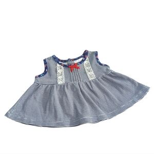 Laura Ashley Navy Striped Baby Dress With Floral Accents Size 0-3 Months.